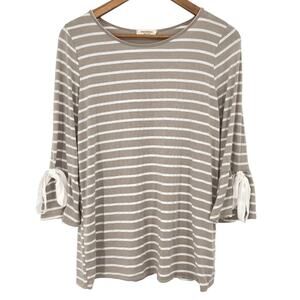 PROMESA Striped Bow Tie Bell Sleeve Top Gray White Size Medium
